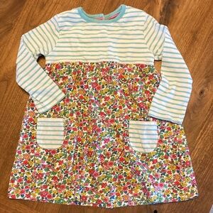 Mini Boden Stripes and Floral Long Sleeve 100% cotton Dress 12-18m